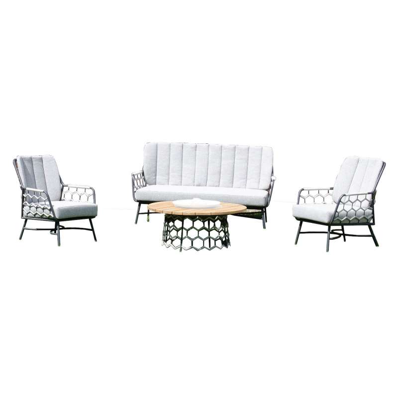 Sonnenpartner 4-teilige Lounge-Sitzgruppe Yale mit Tisch Aluminium mit Teakholz/Polyrope silbergrau