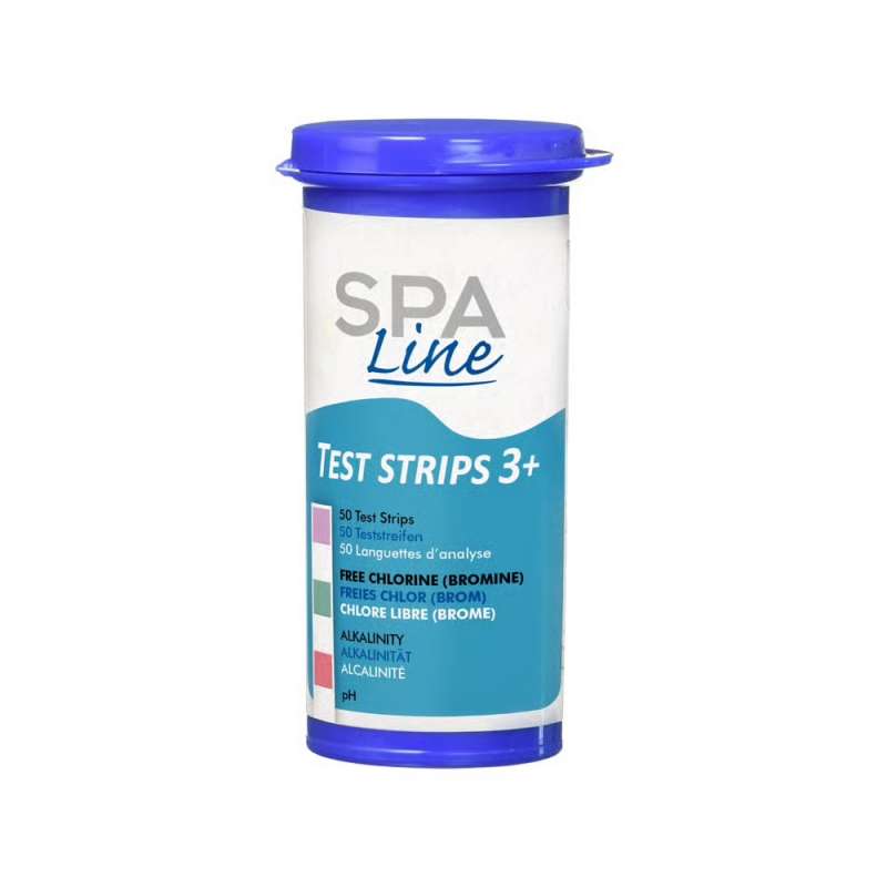 SpaLine Test Strips 3+ Teststreifen 50 Wasserteststreifen für pH, Chlor, Brom, Alkalinität
