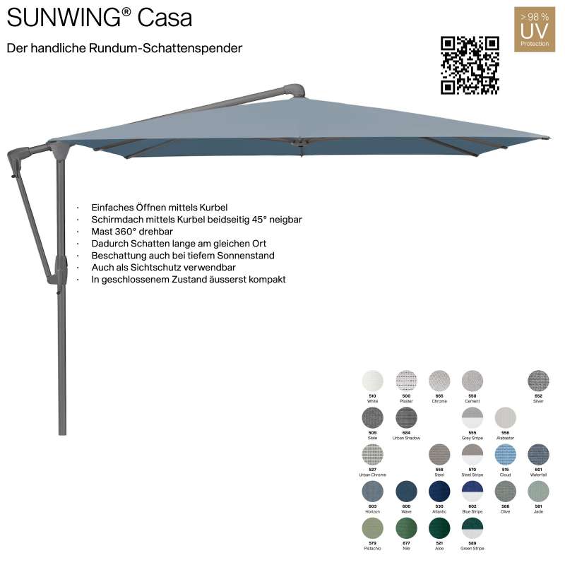 GLATZ Sonnenschirm SUNWING® CASA rechteckig 300 x 240 cm Gestell anthrazit in 24 Farbvarianten