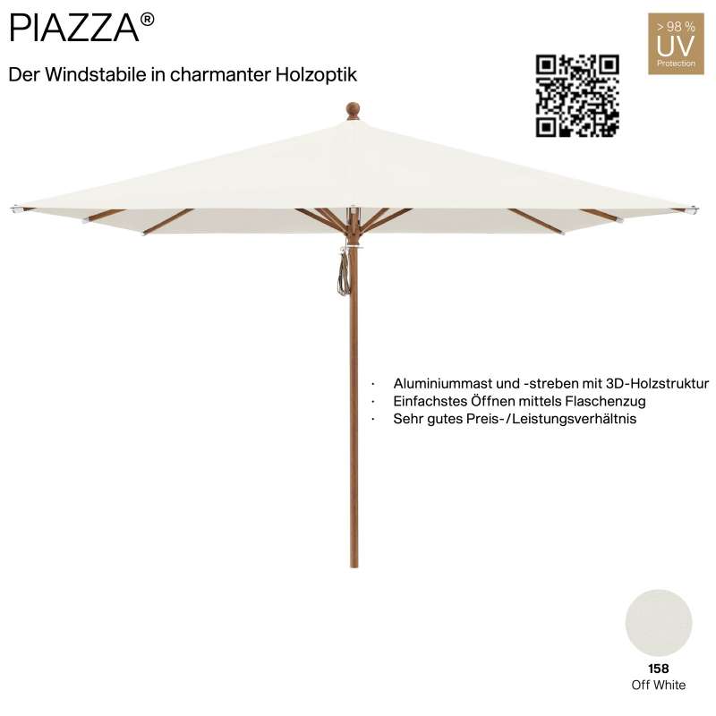 GLATZ Sonnenschirm PIAZZA quadratisch 250 x 250 cm Mittelmastschirm Stoffqualität 2 Farbe 158 Off Wh