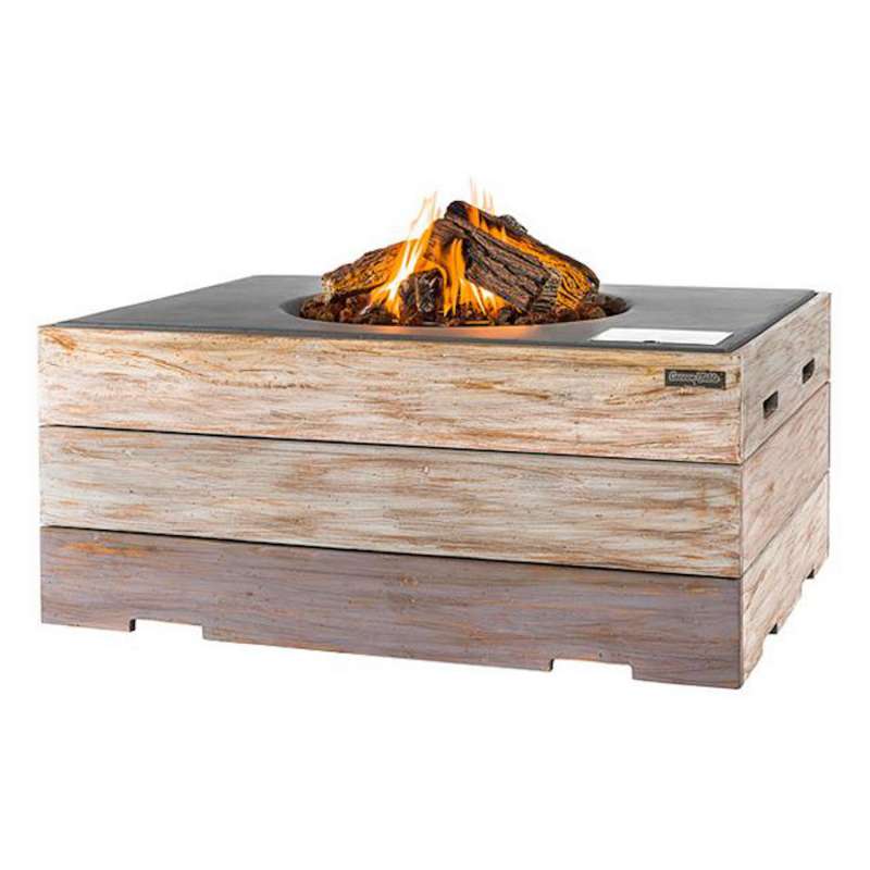 Happy Cocooning Mania Feuertisch 19,5 kW rechteckig 107x80x46 cm Teakholz Nice&Nasty/grau