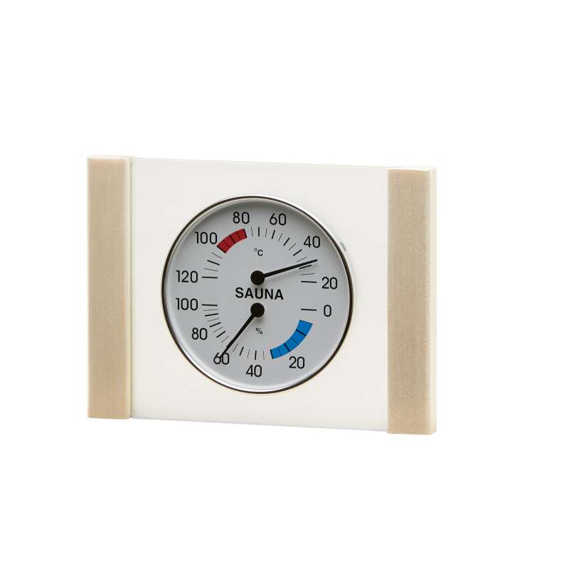 Infraworld Klimamesser mit Glas Holzrahmen in Espe Sauna Thermometer Hygrometer