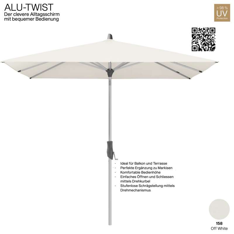 GLATZ Sonnenschirm ALU-TWIST rechteckig 250 x 200 cm Stoffqualität 2 Farbe 158 Off White Mittelstock