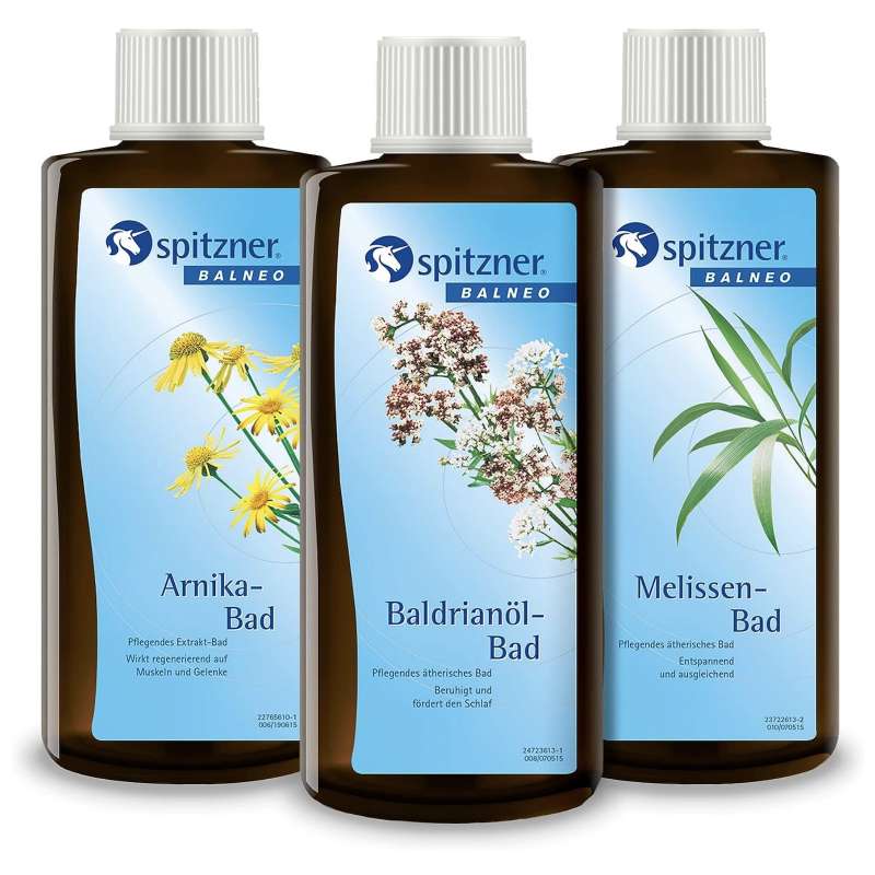 Spitzner Badezusatz Set Abend 3x 190ml Baldrianöl-Bad, Melissen-Bad und Arnika-Bad