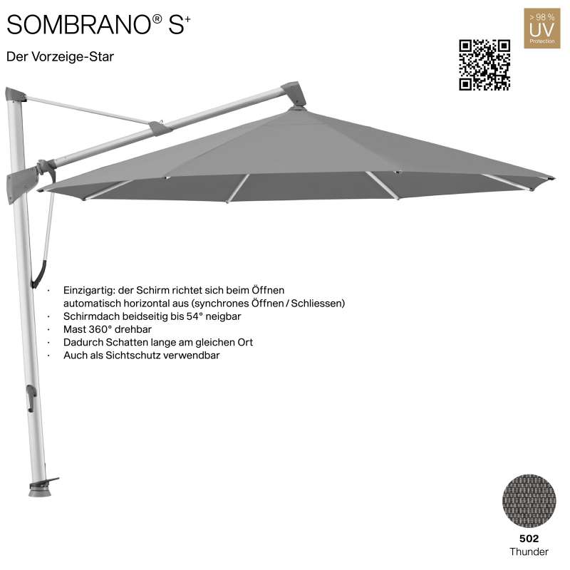 GLATZ Ampelschirm SOMBRANO® S+ rund ø 400 cm Freiarmschirm Farbe 502 Thunder