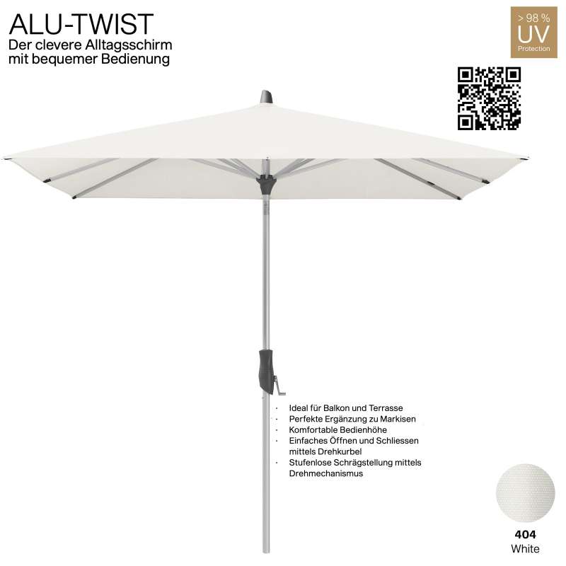 GLATZ Sonnenschirm ALU-TWIST rechteckig 250 x 200 cm Stoffqualität 4 Farbe 404 White Mittelstock