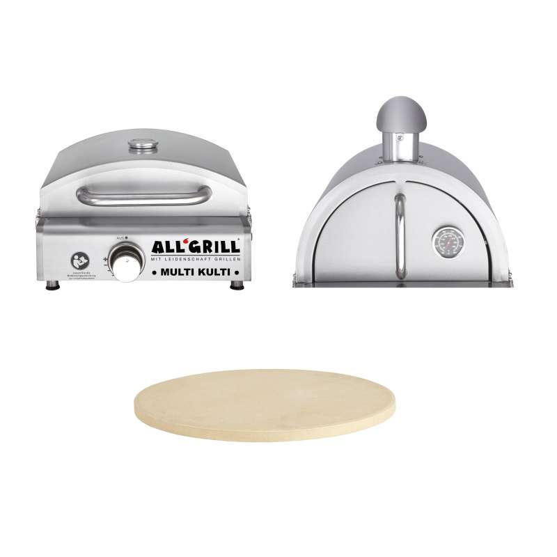 Allgrill MULTI-KULTI Set 3 zündgesichert - Gasgrill + Pizzahaube + Pizzastein Ø 31 cm