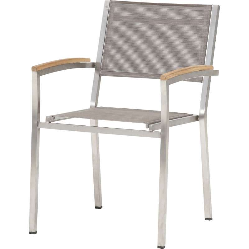 4Seasons Outdoor Nexxt Stapelstuhl Textilen Mocca Edelstahl mit Teak Armlehnen