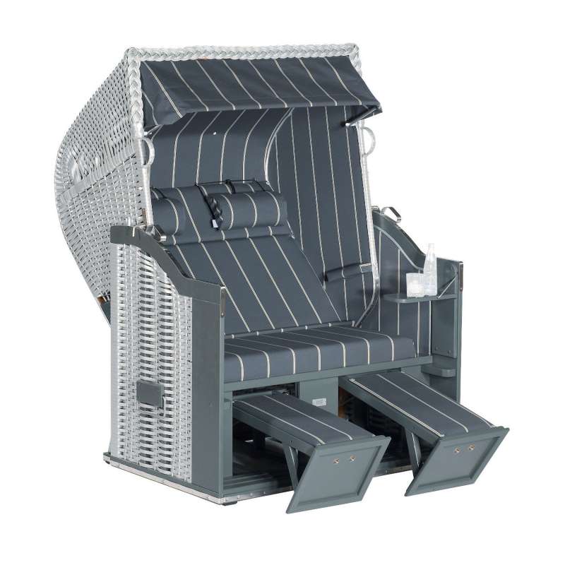 Sonnenpartner Strandkorb Classic 2-Sitzer Halbliegemodell silber/grau mit Sonderausstattung