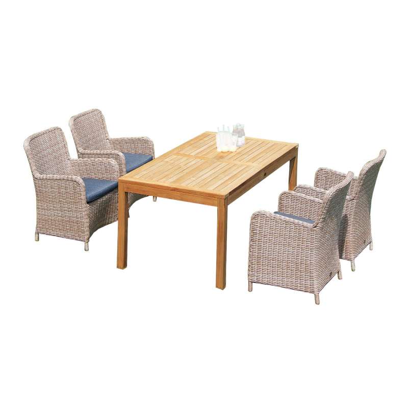 SunnySmart 5-teilige Sitzgruppe Vigo II Wellington sandstone Teak 140x90 cm