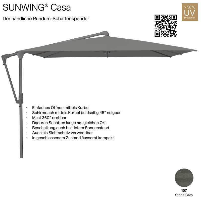 GLATZ Sonnenschirm SUNWING® CASA rechteckig 300 x 240 cm Gestell anthrazit Farbe 157 Stone Grey Ampe