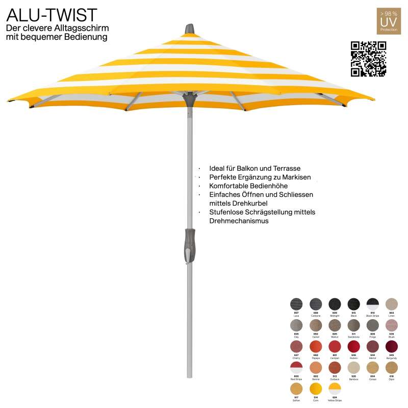 GLATZ Sonnenschirm ALU-TWIST rund ø 330 cm Gestell natureloxiert Stoff 100 % Polyacryl verschiedene