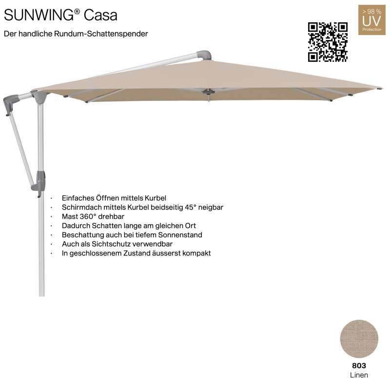 GLATZ Sonnenschirm SUNWING® CASA quadratisch 270 x 270 cm Gestell natureloxiert Farbe 803 Linen Ampe