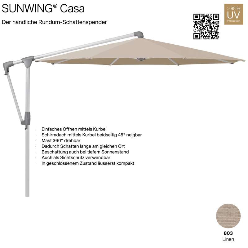 GLATZ Sonnenschirm SUNWING® CASA rund ø 330 cm Gestell natureloxiert Farbe 803 Linen