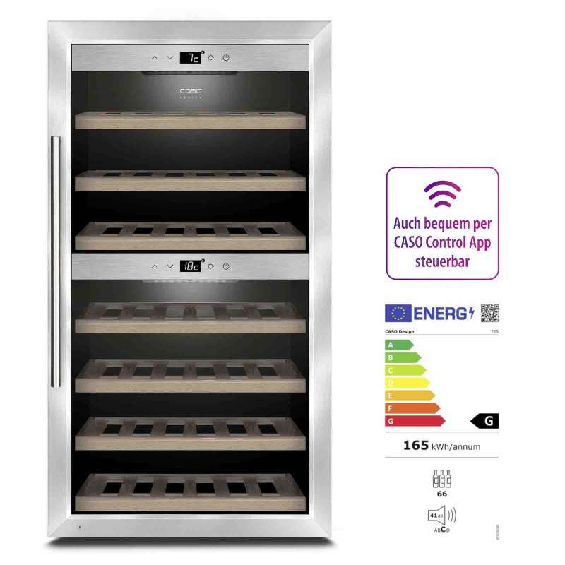 Caso Design Wine Comfort 660 Smart App-Gesteuerter Weinkühlschrank EEK: G / Spektrum: A bis G