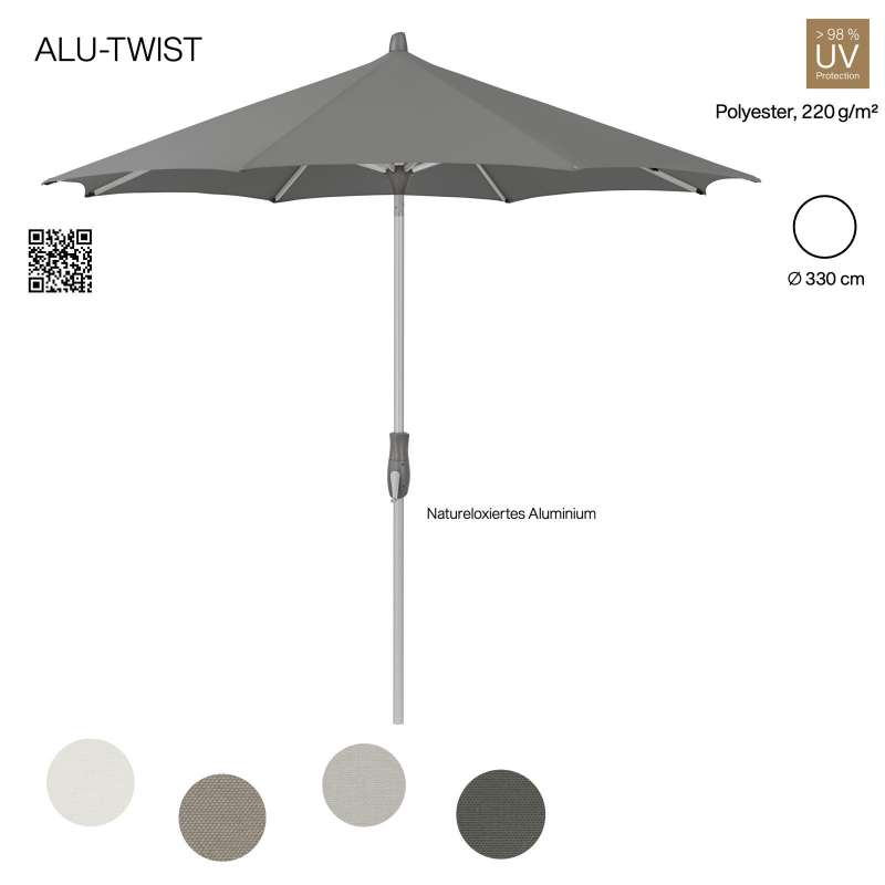 GLATZ Sonnenschirm ALU-TWIST rund ø 330 cm in 4 Farben Stoffklasse 2 Mittelstock