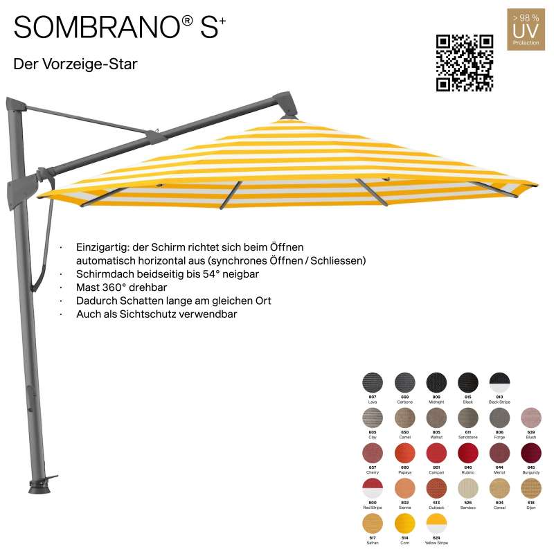 GLATZ Ampelschirm SOMBRANO® S+ rund ø 400 cm Freiarmschirm in 26 Farben wählbar