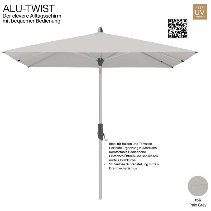 GLATZ Sonnenschirm ALU-TWIST quadratisch 240 x 240 cm Stoffqualität 2 Farbe 156 Pale Grey Mittelstoc