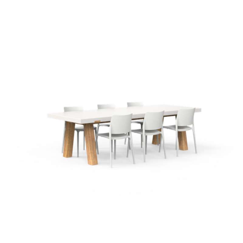 One To Sit 7-teilige Sitzgruppe Sera Colla Aluminium weiß/Eiche 260x100 cm