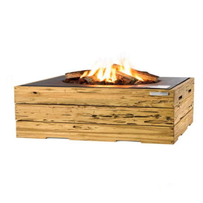 Happy Cocooning Mania Feuertisch 19,5 kW rechteckig 107x80x45 cm Teakholz Driftwood/schwarz