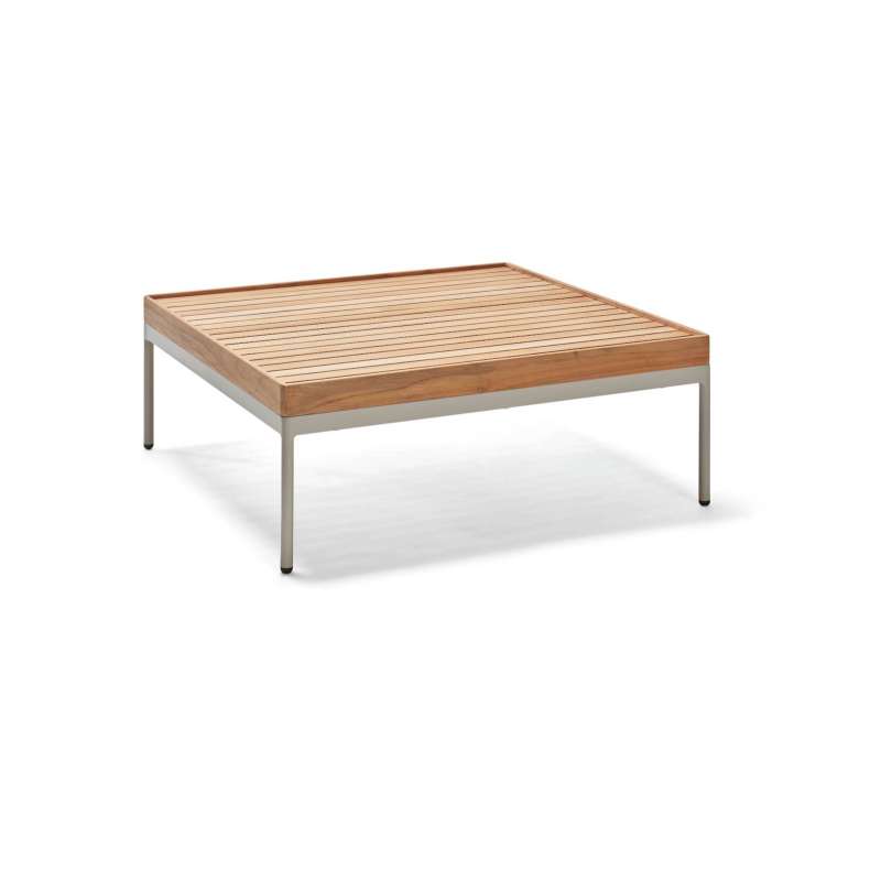 Stern Coco Beistelltisch Gartentisch Lounge-Tisch Aluminium greige Teakholz-Platte
