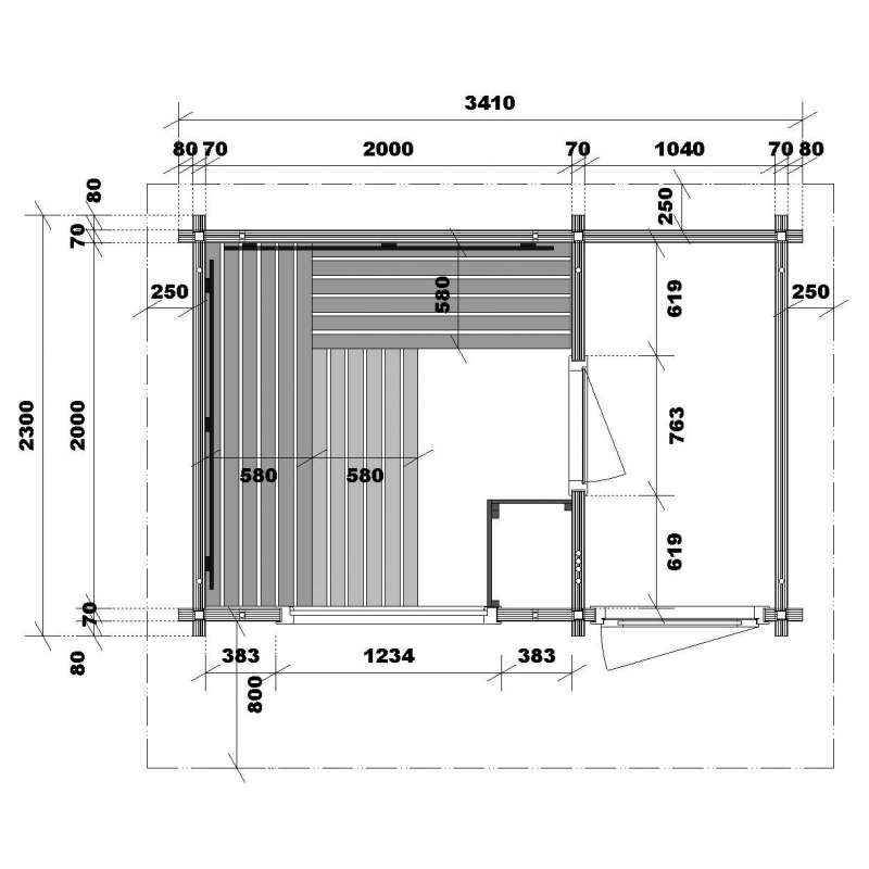 Infraworld Gartensauna Terra 2B Außensauna mit Vorraum Saunahaus 341 x 230 cm