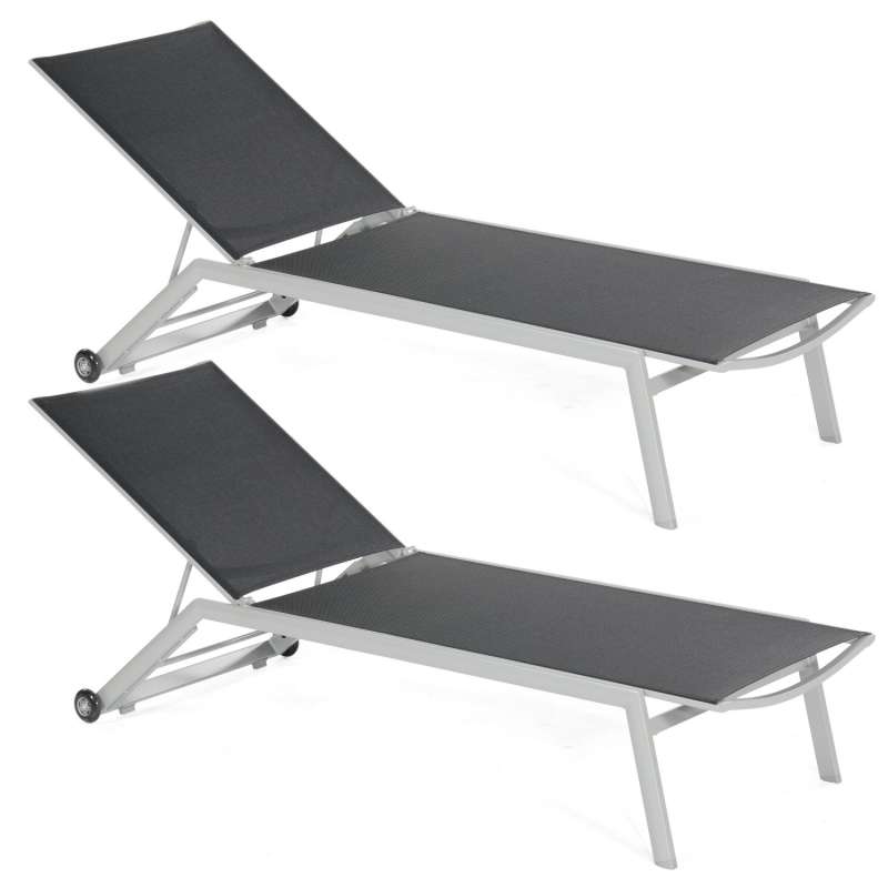 Sonnenpartner 2er Set Sonnenliegen Sonoa Aluminium silber/Textilen schwarz Rollliege