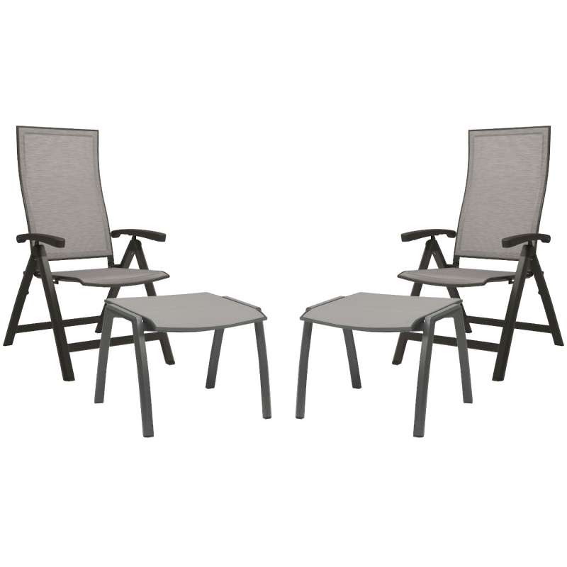 Stern 4-teiliges Set Klappsessel Kari mit Fußhocker Aluminium anthrazit/Textilen silber Gartenstuhl