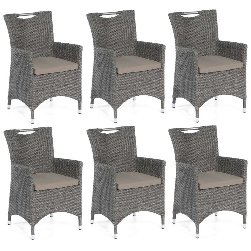 SunnySmart 6x Garten-Sessel Cardinal Aluminium mit Kunststoffgeflecht vintage-grau