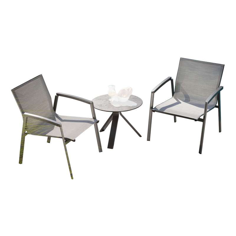 Stern 3-teilige Lounge-Sitzgruppe New Top/Freddie Aluminium anthrazit/Textilen silber Tisch Ø 55 cm