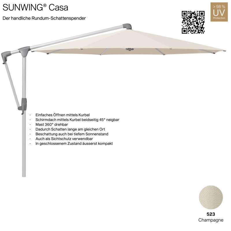 GLATZ Sonnenschirm SUNWING® CASA rund ø 330 cm Gestell natureloxiert Farbe 523 Champagne