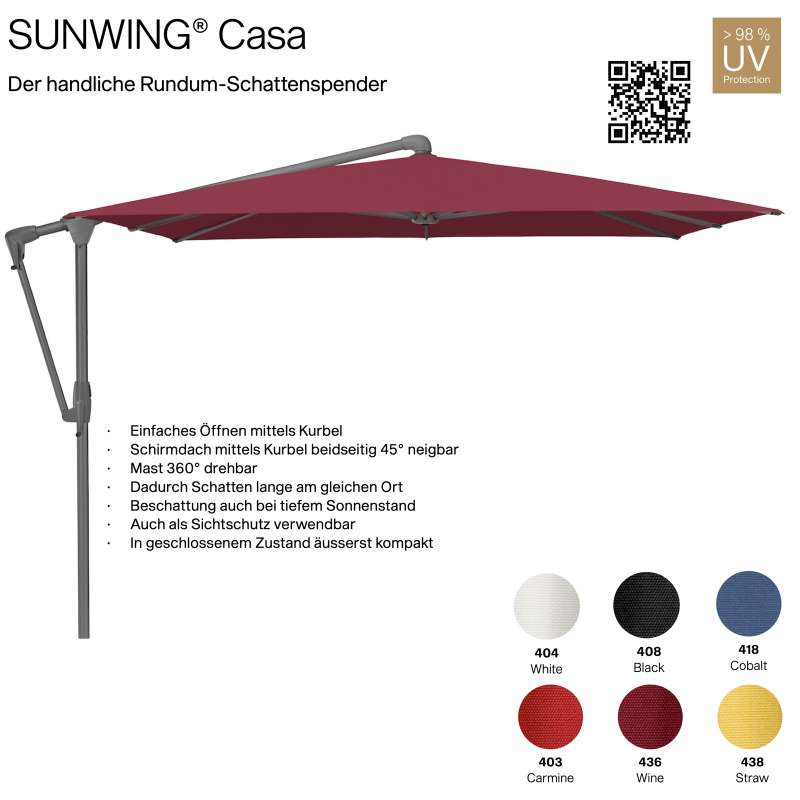 GLATZ Sonnenschirm SUNWING® CASA quadratisch 270 x 270 cm Gestell anthrazit 6 Farbvarianten Ampelsch