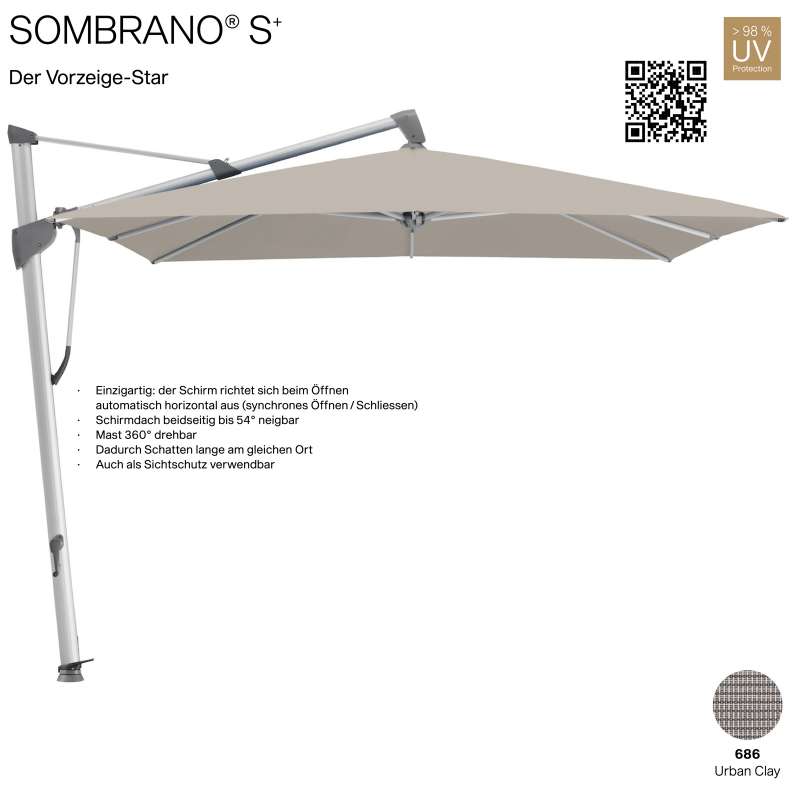 GLATZ Ampelschirm SOMBRANO® S+ quadratisch 350 x 350 cm Freiarmschirm Farbe 686 Urban Clay