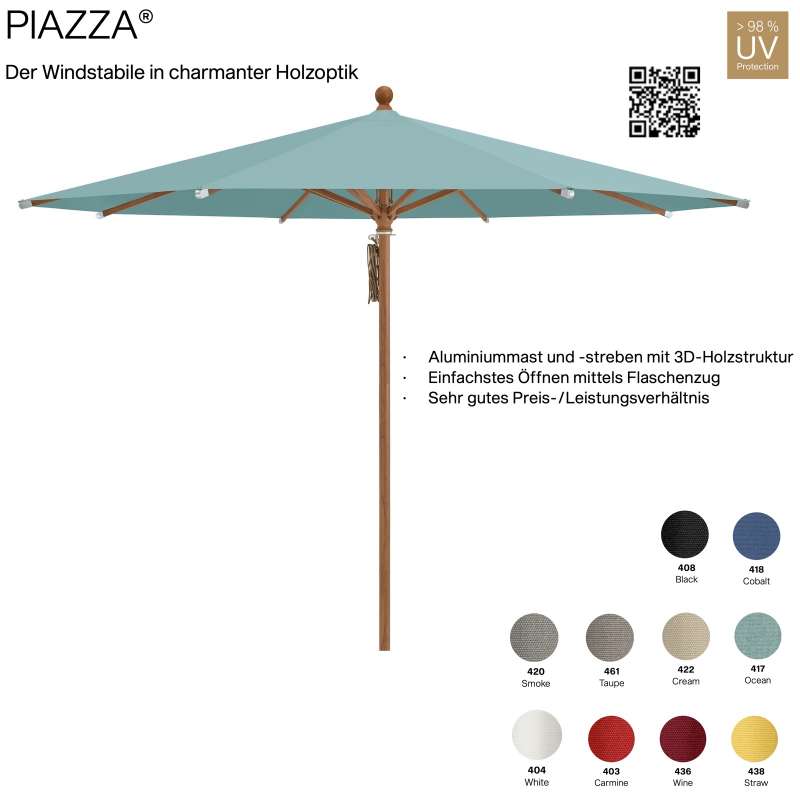 GLATZ Sonnenschirm PIAZZA rund 250 cm Mittelmastschirm Stoffqualität 4 verschiedene Farben