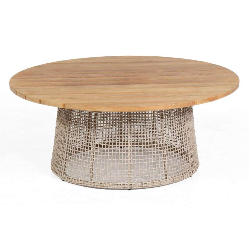 Sonnenpartner Lounge-Tisch Couture Ø 100 cm Teak/Aluminium mit Polyrope white-shell Loungetisch Beis