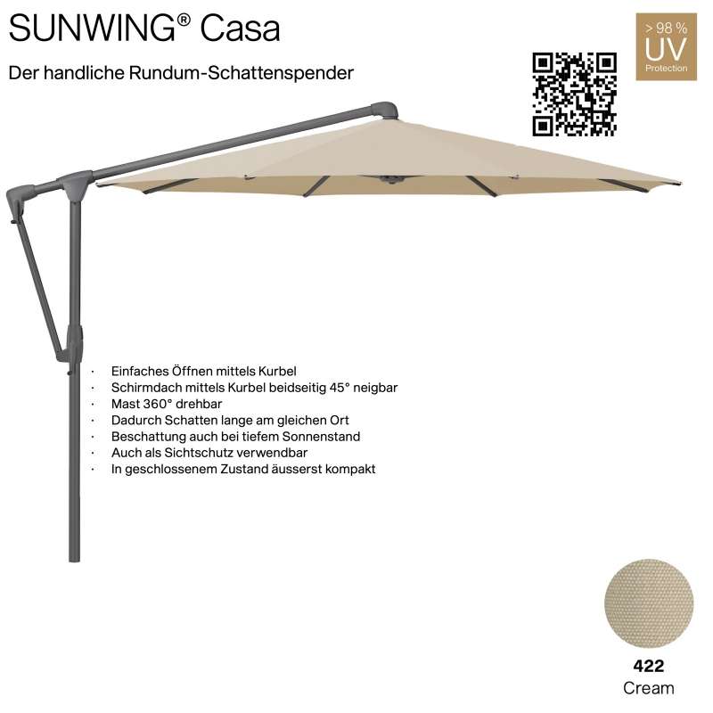 GLATZ Sonnenschirm SUNWING® CASA rund ø 300 cm Gestell anthrazit Farbe 422 Cream Ampelschirm
