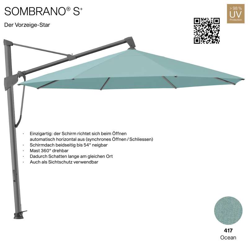 GLATZ Ampelschirm SOMBRANO® S+ rund ø 400 cm Freiarmschirm Farbe 417 Ocean