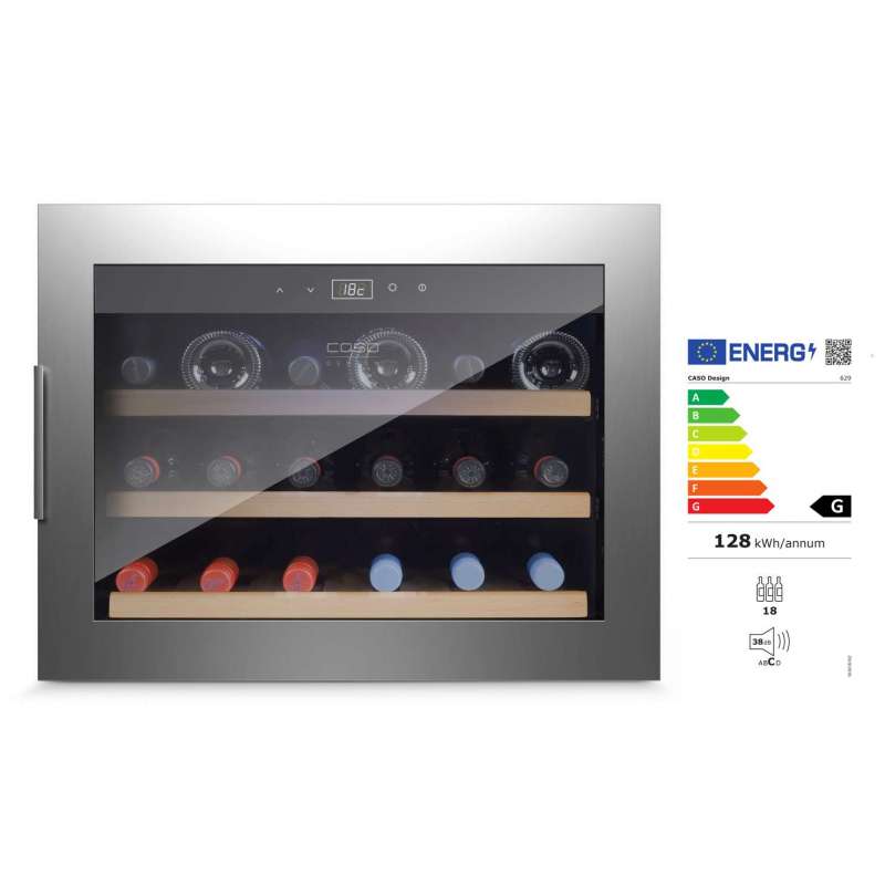 Caso Wine Safe 18 EB Inox Einbau-Weinkühlschrank Kompressortechnik EEK: G / Spektrum: A bis G