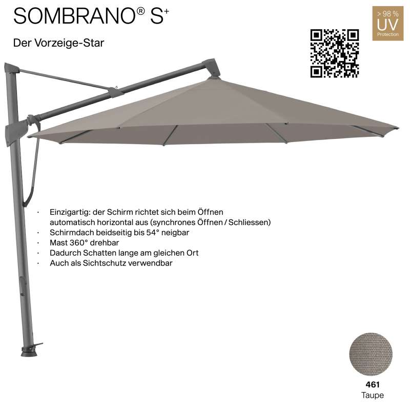 GLATZ Ampelschirm SOMBRANO® S+ rund ø 350 cm Freiarmschirm Farbe 461 Taupe