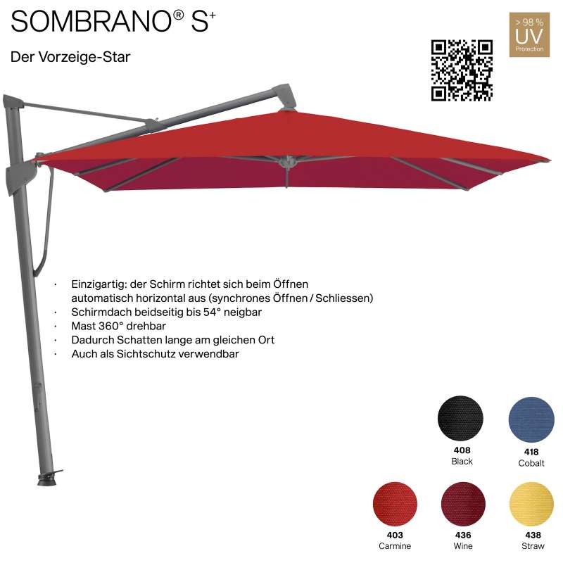 GLATZ Ampelschirm SOMBRANO® S+ rechteckig 400 x 300 cm Freiarmschirm in 5 Farben