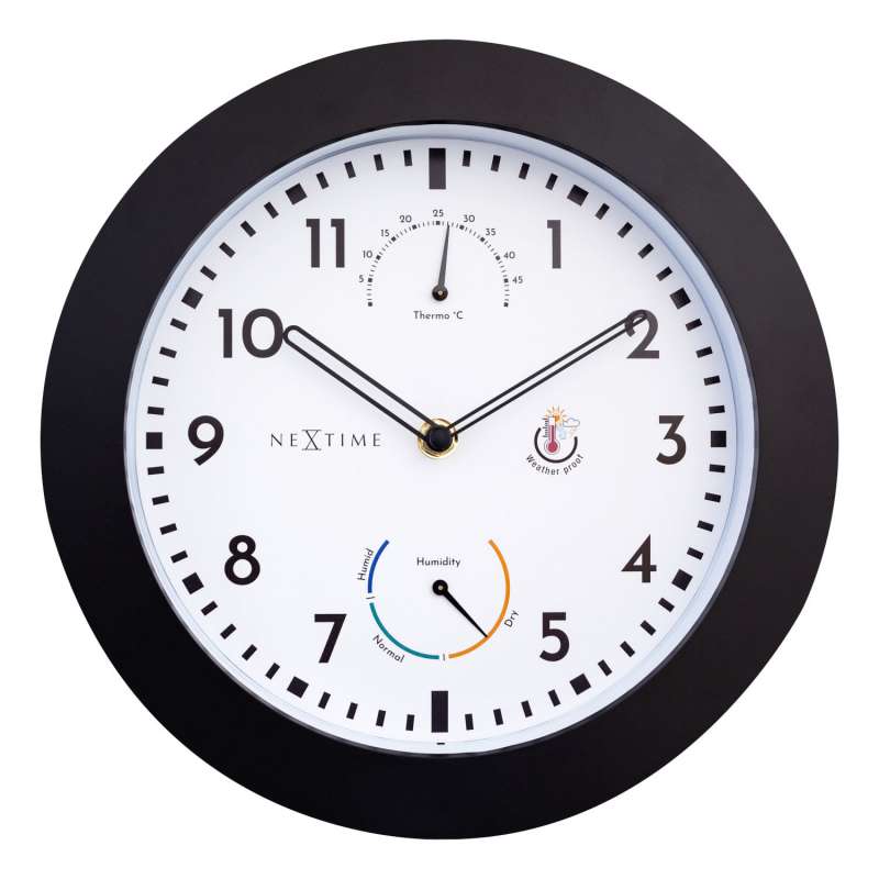 NeXtime Wanduhr Daisy Kunststoff schwarz Ø 25,5 cm Hygro-/Thermometer