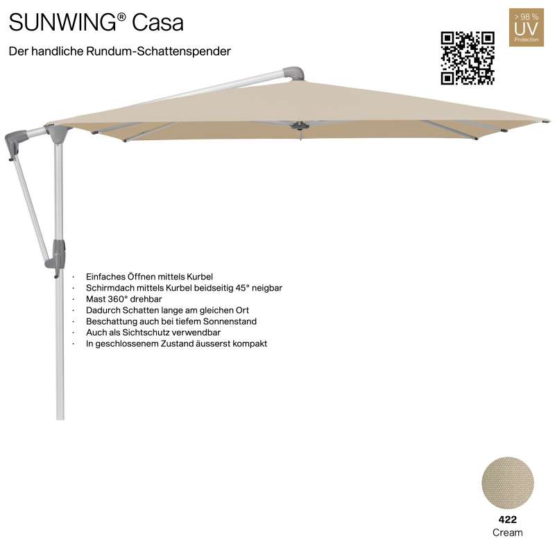 GLATZ Sonnenschirm SUNWING® CASA rechteckig 300 x 240 cm Gestell natureloxiert Farbe 422 Cream Ampel