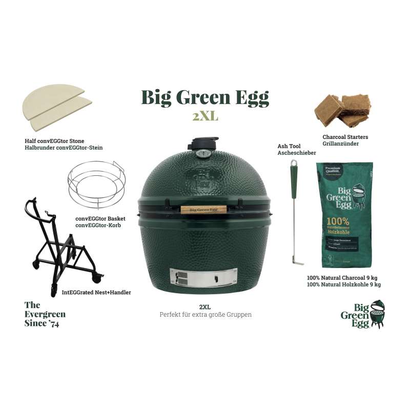 Big Green Egg 2XLarge Starter-Set Kamadogrill Keramikgrill ∅ 73 cm Grillrost für bis zu 12 Personen