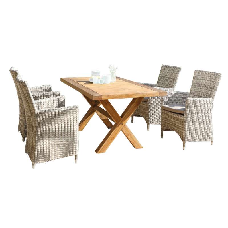 Sonnenpartner 5-teilige Sitzgruppe Ikarus & Stanford 160x90 cm Polyrattan white-coral Teakholz Garte