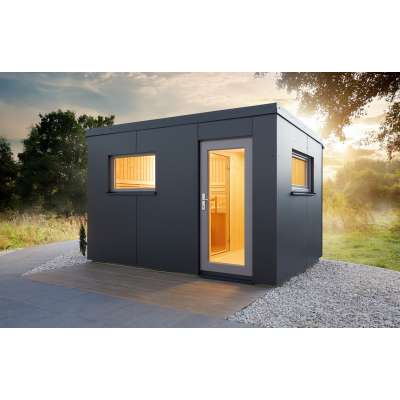 Infraworld Luna 2 Außensauna mit HPL-Platten Anthrazit versch. Fenstergrößen und Inneneinrichtung Infraworld Luna 2 Außensauna mit HPL-Platten Anthrazit versch. Fenstergrößen und Inneneinrichtung