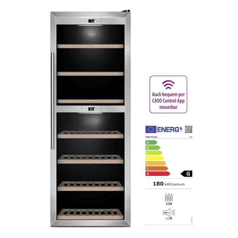 Caso Design Wine Comfort 1260 Smart App-Gesteuerter Weinkühlschrank EEK: G / Spektrum: A bis G
