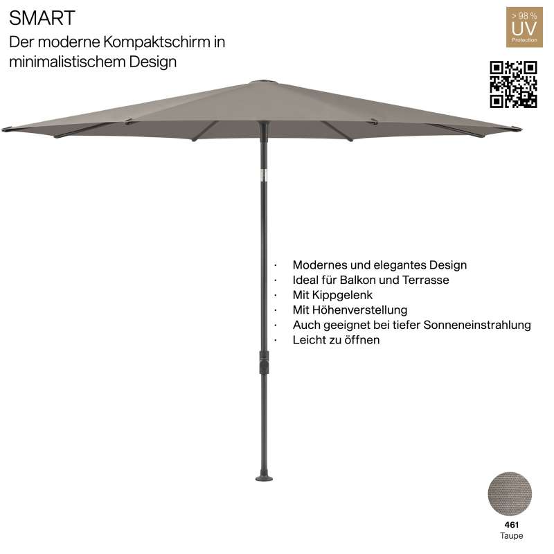 GLATZ Sonnenschirm SMART rund ø 300 cm Gestell anthrazit Stoff Farbe 461 Taupe Mittelmastschirm