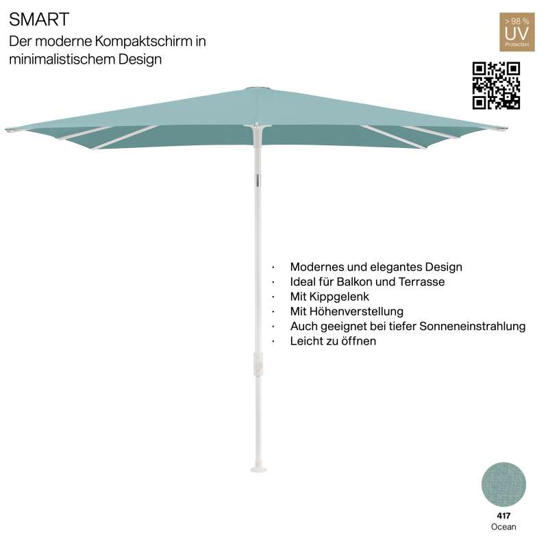GLATZ Sonnenschirm SMART quadratisch 200 x 200 cm Gestell matt weiss Stoff Farbe 417 Ocean Mittelmas