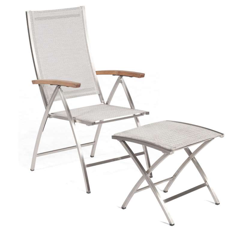 Sonnenpartner Klappsessel Paragon mit Fußhocker Edelstahl/Textilen silber Klappstuhl