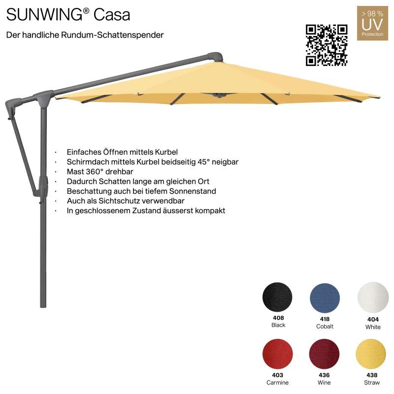 GLATZ Sonnenschirm SUNWING® CASA rund ø 330 cm Gestell anthrazit 6 Farbvarianten Ampelschirm